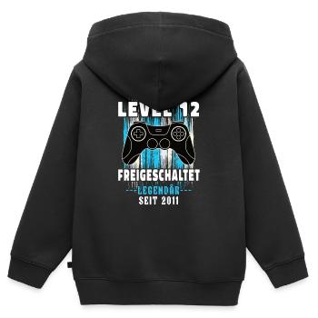 Level 12 Geburtstag 2011 Gaming Zocker Gamer - Kinder Premium Organic Zip Hoodie - Schwarz - Hinten - AI Model Kid Male (0cm)