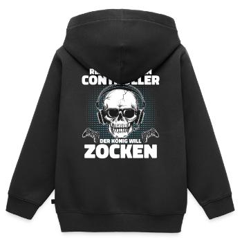Reichet mir den Controller König Zocken Gaming - Kinder Premium Organic Zip Hoodie - Schwarz - Hinten - AI Model Kid Male (0cm)