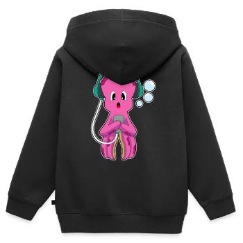 Octopus Headphones Musique - Sweat Premium à capuche zippé enfant bio - noir - Dos - AI Model Kid Male (0cm)
