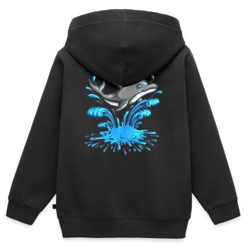 Dauphins nageurs aquatiques Mammifères marins Dauphins - Sweat Premium à capuche zippé enfant bio - noir - Dos - AI Model Kid Male (0cm)