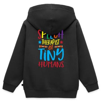 Orthophoniste pour les personnes minuscules - Sweat Premium à capuche zippé enfant bio - noir - Dos - AI Model Kid Male (0cm)