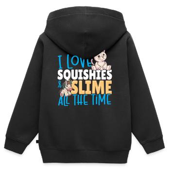 Ich liebe Squishies und Schleim die ganze Zeit - Kinder Premium Organic Zip Hoodie - Schwarz - Hinten - AI Model Kid Male (0cm)