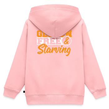 Glutenfrei und hungrig. Glutenfrei - Kinder Premium Organic Zip Hoodie - Rosa - Hinten - AI Model Kid Female (0cm)