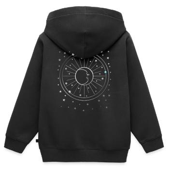 Lune - Étoiles - Planètes - Ciel étoilé - Galaxie - Sweat Premium à capuche zippé enfant bio - noir - Dos - AI Model Kid Male (0cm)