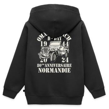 Omaha Beach D-Day 80 ème Anniversaire Normandie - Sweat Premium à capuche zippé enfant bio - noir - Dos - AI Model Kid Male (0cm)