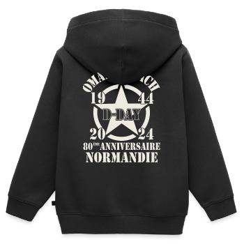 Omaha Beach D-Day 80ème Anniversaire Normandie - Sweat Premium à capuche zippé enfant bio - noir - Dos - AI Model Kid Male (0cm)