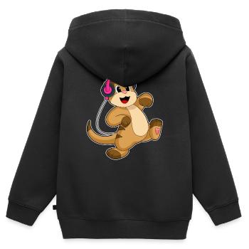 Suricate Headphones Musique - Sweat Premium à capuche zippé enfant bio - noir - Dos - AI Model Kid Male (0cm)