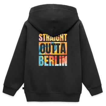 Berlin T Shirt Straight Outta Berlin - Sweat Premium à capuche zippé enfant bio - noir - Dos - AI Model Kid Male (0cm)