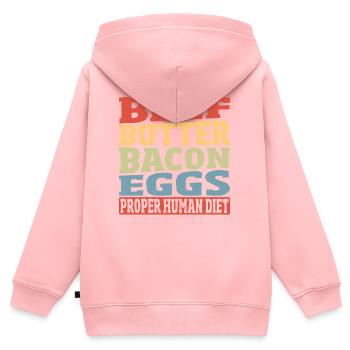 beurre de bœuf œufs au bacon à droite - Sweat Premium à capuche zippé enfant bio - rose - Dos - AI Model Kid Female (0cm)