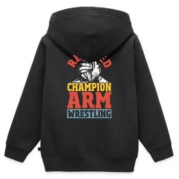 Champion im Armdrücken Armdrücker im Ruhestand - Kinder Premium Organic Zip Hoodie - Schwarz - Hinten - AI Model Kid Male (0cm)