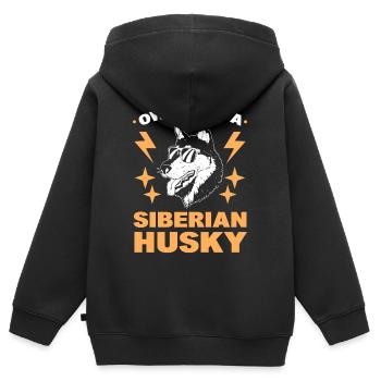 Im Besitz eines Siberian Huskys Siberian Sled Dog - Kinder Premium Organic Zip Hoodie - Schwarz - Hinten - AI Model Kid Male (0cm)