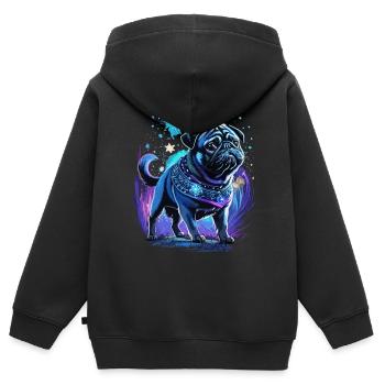 Chien carlin magique de minuit - Sweat Premium à capuche zippé enfant bio - noir - Dos - AI Model Kid Male (0cm)