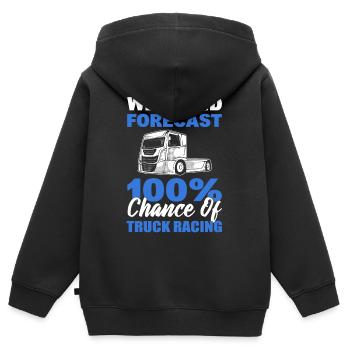Prédiction du week-end de course de camions 100% de chances de - Sweat Premium à capuche zippé enfant bio - noir - Dos - AI Model Kid Male (0cm)