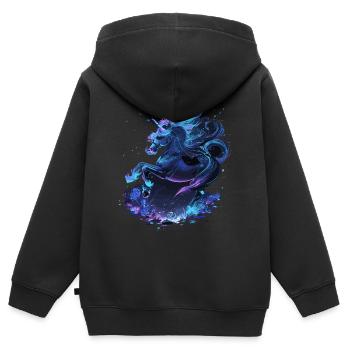 Licorne mystique minuit - Sweat Premium à capuche zippé enfant bio - noir - Dos - AI Model Kid Male (0cm)