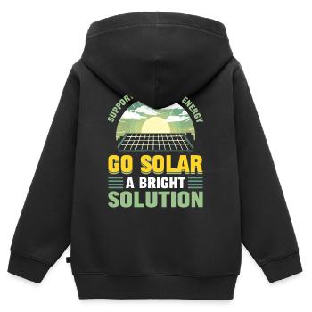 Soutenez l’énergie renouvelable Go Solar - Sweat Premium à capuche zippé enfant bio - noir - Dos - AI Model Kid Male (0cm)