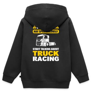 L’avertissement peut commencer spontanément, à propos de la course de camions - Sweat Premium à capuche zippé enfant bio - noir - Dos - AI Model Kid Male (0cm)