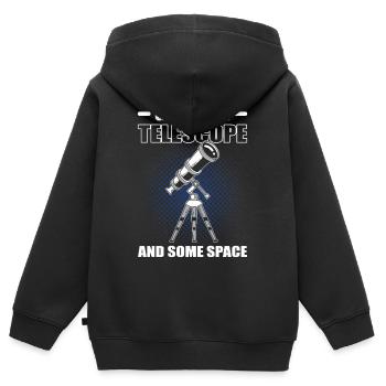Gib mir ein Teleskop und etwas Raumfahrt - Kinder Premium Organic Zip Hoodie - Schwarz - Hinten - AI Model Kid Male (0cm)