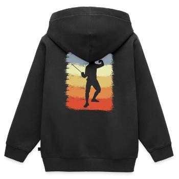 Look vintage d'escrimeur - Sweat Premium à capuche zippé enfant bio - noir - Dos - AI Model Kid Male (0cm)