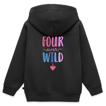 Four Ever Wild 4 Year Old 4th Birthday Girl - Kids Premium Organic Zip-up Hoodie - black - Back - AI Model Kid Male (0cm)
