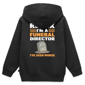 Entspannen Sie sich Ich bin ein - Kinder Premium Organic Zip Hoodie - Schwarz - Hinten - AI Model Kid Male (0cm)