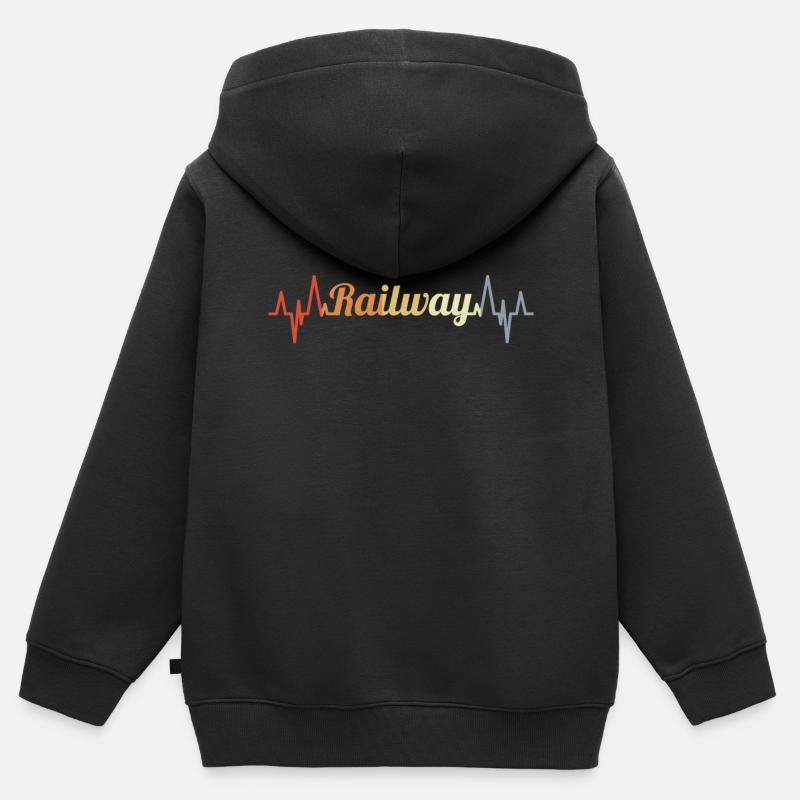Ligne cardiaque ECG passionnée de chemin de fer - Sweat Premium à capuche zippé enfant bio - noir