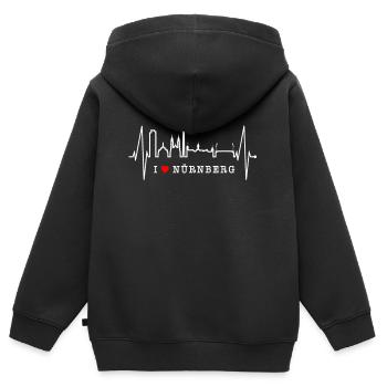 Nuremberg Skyline Heartbeat Fan Heart Love Nuremberg - Sweat Premium à capuche zippé enfant bio - noir - Dos - AI Model Kid Male (0cm)