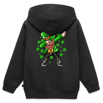 Kleeblatt Kobold macht Dabbing glücklich Feiertag - Kinder Premium Organic Zip Hoodie - Schwarz - Hinten - AI Model Kid Male (0cm)