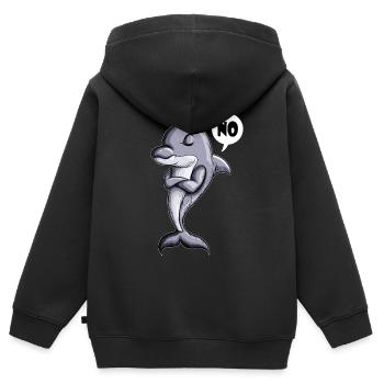 Delfin Meeressäuger sagt NO Urlaub Pause Erholen - Kinder Premium Organic Zip Hoodie - Schwarz - Hinten - AI Model Kid Male (0cm)
