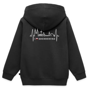 Regensburg Skyline Herzschlag Liebe Regensburger - Kinder Premium Organic Zip Hoodie - Schwarz - Hinten - AI Model Kid Male (0cm)