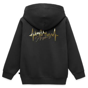 Augsburg Skyline Heartbeat Fan J’aime Augsburger - Sweat Premium à capuche zippé enfant bio - noir - Dos - AI Model Kid Male (0cm)