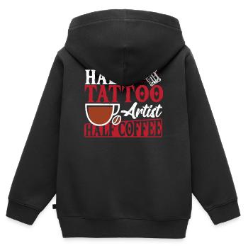 Mi-tatoueur mi-tatoueur de café - Sweat Premium à capuche zippé enfant bio - noir - Dos - AI Model Kid Male (0cm)
