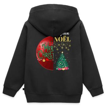 Frohe Weihnachten und frohe Weihnachten - Kinder Premium Organic Zip Hoodie - Schwarz - Hinten - AI Model Kid Male (0cm)