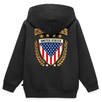 Titel: USA Champions Design Gear American Sports - Kinder Premium Organic Zip Hoodie - Schwarz - Hinten - AI Model Kid Male (0cm)