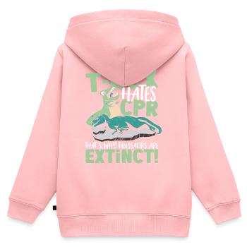 T-Rex hasst HLW Deshalb sind Dinosaurier - Kinder Premium Organic Zip Hoodie - Rosa - Hinten - AI Model Kid Female (0cm)