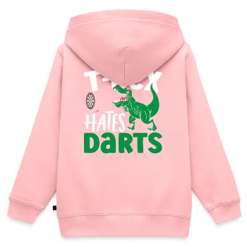 T-Rex hasst Darts T-Rex Dinosaurier-Liebhaber - Kinder Premium Organic Zip Hoodie - Rosa - Hinten - AI Model Kid Female (0cm)