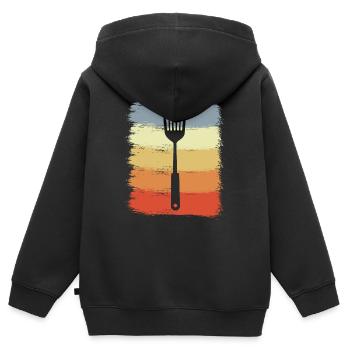 Cuillère en bois Vintage - Sweat Premium à capuche zippé enfant bio - noir - Dos - AI Model Kid Male (0cm)
