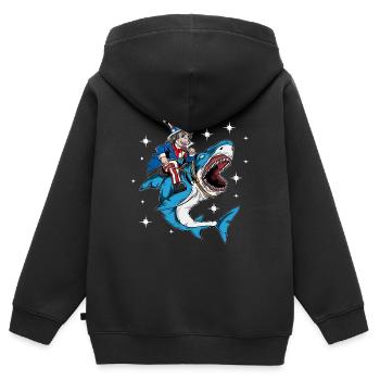 Unabhängigkeitstag USA Amerikaner Reitet Hai - Kinder Premium Organic Zip Hoodie - Schwarz - Hinten - AI Model Kid Male (0cm)