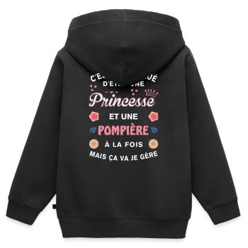 Cadeau Humoristique Pompière Princesse - Sweat Premium à capuche zippé enfant bio - noir - Dos - AI Model Kid Male (0cm)