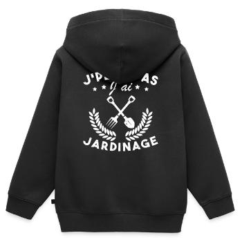 Ich kann nicht, ich habe Gartenarbeit - Kinder Premium Organic Zip Hoodie - Schwarz - Hinten - AI Model Kid Male (0cm)