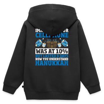 Vacances d’hiver Hanoukka Menorah juive de Hanoukka - Sweat Premium à capuche zippé enfant bio - noir - Dos - AI Model Kid Male (0cm)
