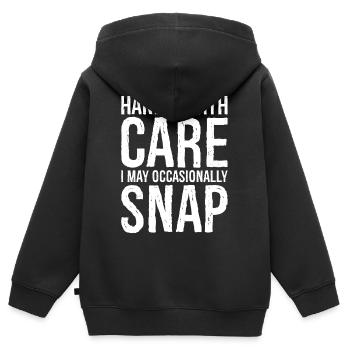 Handle with care funny shirt - Sweat Premium à capuche zippé enfant bio - noir - Dos - AI Model Kid Male (0cm)