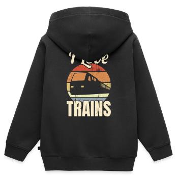 L’amour du chemin de fer - Sweat Premium à capuche zippé enfant bio - noir - Dos - AI Model Kid Male (0cm)