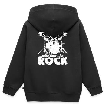 Schlagzeugerin die Rockmusik liebt - Kinder Premium Organic Zip Hoodie - Schwarz - Hinten - AI Model Kid Male (0cm)