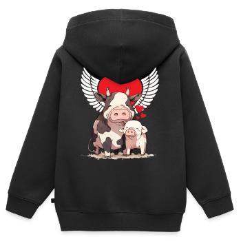 Tierlieb Tierfreund Kuh Schwein Tierschutz Herz - Kinder Premium Organic Zip Hoodie - Schwarz - Hinten - AI Model Kid Male (0cm)
