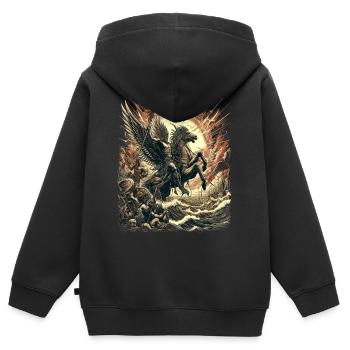 Mythe du Cavalier Divin - Sweat Premium à capuche zippé enfant bio - noir - Dos - AI Model Kid Male (0cm)