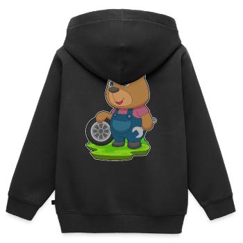 Bär Automechaniker Autoreifen Autowerkstatt - Kinder Premium Organic Zip Hoodie - Schwarz - Hinten - AI Model Kid Male (0cm)