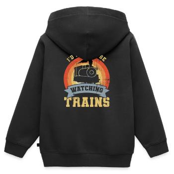 Drôle de cheminot - Sweat Premium à capuche zippé enfant bio - noir - Dos - AI Model Kid Male (0cm)