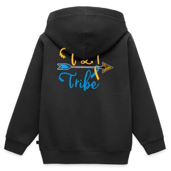 Sensibilisation au syndrome de Down Ruban bleu jaune T21 - Sweat Premium à capuche zippé enfant bio - noir - Dos - AI Model Kid Male (0cm)