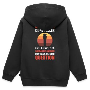 Aviation Pilotes De La Circulation Aérienne Tenue De Contrôleurs De La Circulation Aérienne - Sweat Premium à capuche zippé enfant bio - noir - Dos - AI Model Kid Male (0cm)