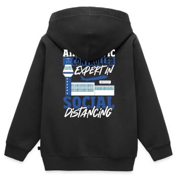 Radar Avion Aéroport Contrôleur De La Circulation Aérienne Uniforme - Sweat Premium à capuche zippé enfant bio - noir - Dos - AI Model Kid Male (0cm)